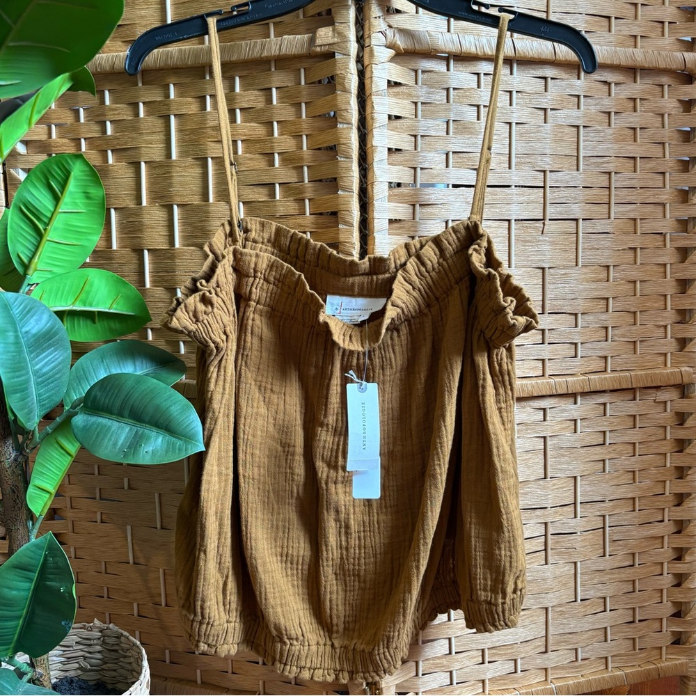 NWT Anthropologie April Gauzy Tank Taupe Green Women's Large Top Sleeveless Boho